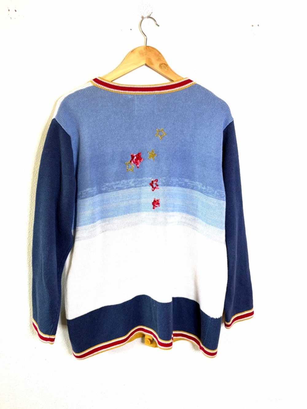 Storybook Knits Nautical 4th of July Navy Embroidered Star Cardigan coastal L - Picture 4 of 5